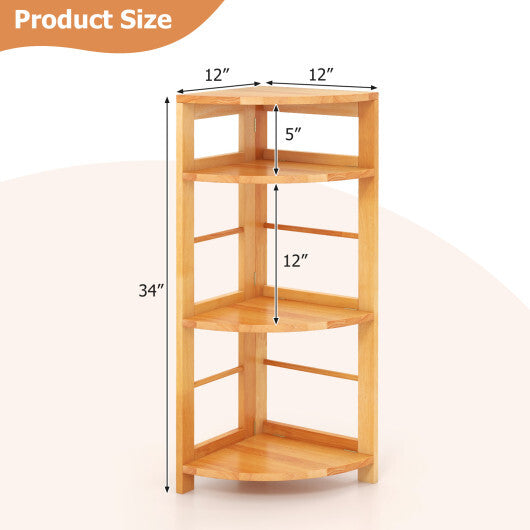 4-Tier Corner Shelf with Rubber Wood Frame and Anti-Toppling Kit LuxuryLifeWay Online Store