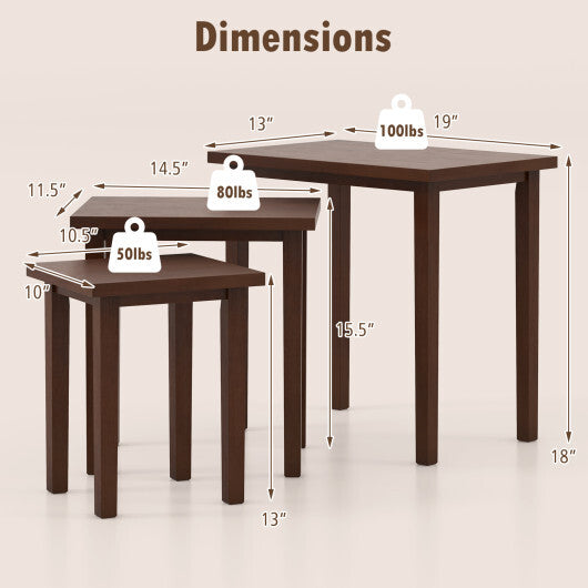 3-Piece Farmhouse Rectangle Side Table Set for Living Room-Walnut LuxuryLifeWay Online Store