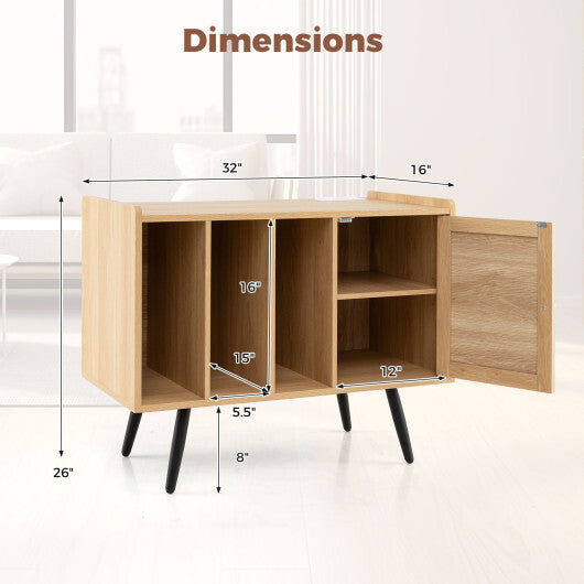 Record Player Stand with Charging Station and Rattan Cabinet for Living Room-Natural LuxuryLifeWay Online Store