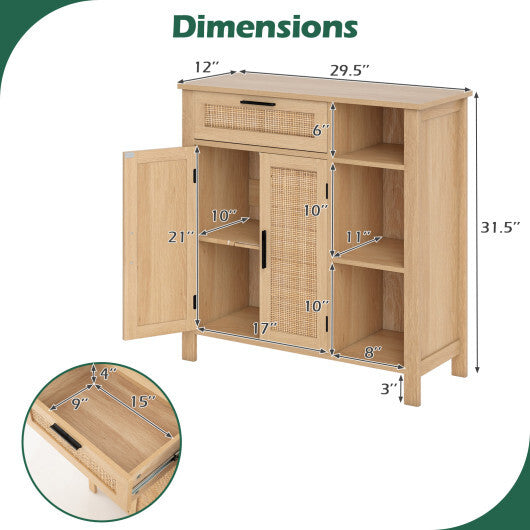 Boho Buffet Sideboard Storage Cabinet with Drawer and Rattan Woven Doors-Natural LuxuryLifeWay Online Store