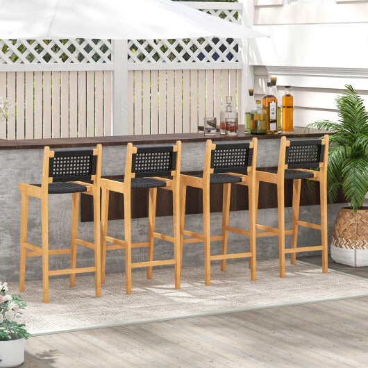 30 Inch Rattan Teak Wood Bar Stool with Backrest and Footrest LuxuryLifeWay Online Store