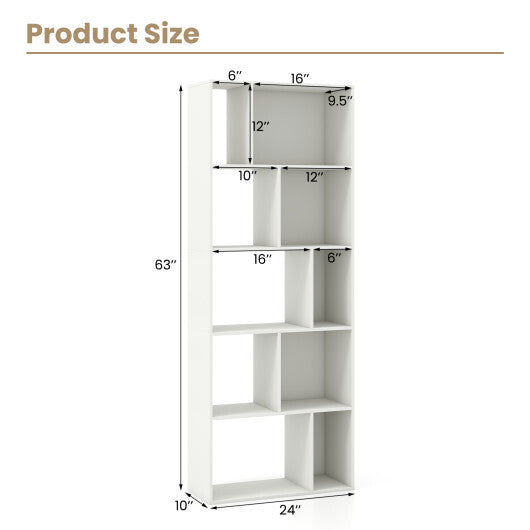 63 Inch 5-Tier Geometric 10-Cube Bookshelf Tall Bookcase-White LuxuryLifeWay Online Store