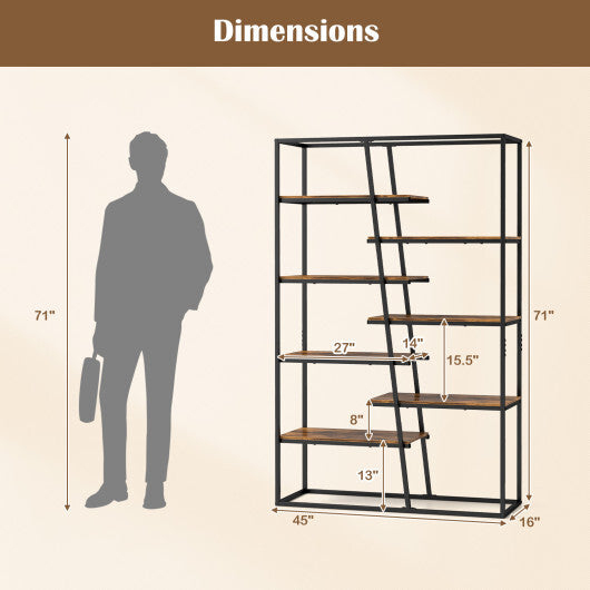 71-Inch 7-Tier Industrial Etagere Bookcase with Heavy-duty Metal Frame-Rustic Brown LuxuryLifeWay Online Store
