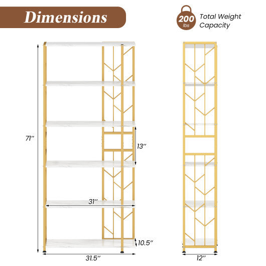 6-Tier Bookshelf Modern Geometric Bookcase with Heavy-duty Metal Frame and Anti-tipping Kits-Rustic Brown LuxuryLifeWay Online Store