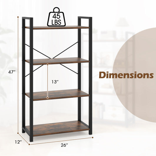 4-Tier Bookshelf with Heavy Duty Metal Frame Industrial Display Shelf-Rustic Brown LuxuryLifeWay Online Store