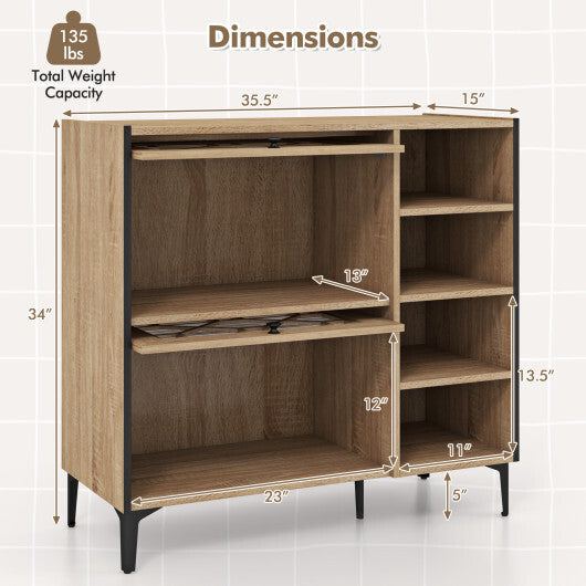 Rustic Shoe Cabinet with Flip-up See-through Doors and Adjustable Shelves-Oak LuxuryLifeWay Online Store