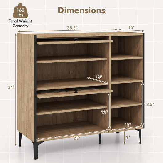 Shoe Rack Organizer with Flip-up See-through Doors and Adjustable Shelves-Oak LuxuryLifeWay Online Store