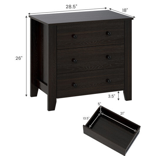 3-Drawer Dresser Wide Chest of Drawers Modern Large Nightstand Closet Storage Organizer-Dark Brown