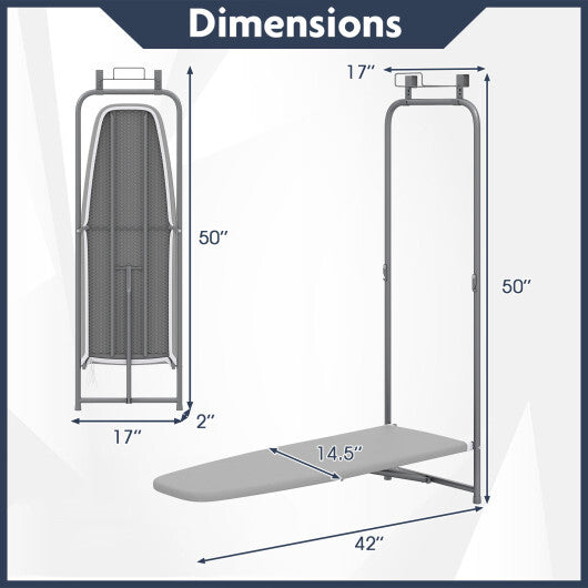 Over the Door Ironing Board Space-Saving Metal Hanging Ironing Board-Gray LuxuryLifeWay Online Store