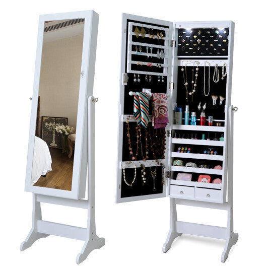 Lockable Freestanding Jewelry Cabinet Armoire with Full-Length Mirror and Lights-Black LuxuryLifeWay Online Store
