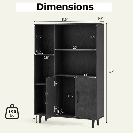 4 Inch Floor Bookshelf with 5 Open Compartments and Storage Cabinet-Black LuxuryLifeWay Online Store