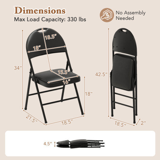 2 Pack Padded Folding Chairs with Metal Frame and Carry Handle-Black LuxuryLifeWay Online Store