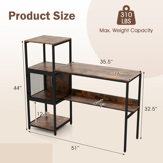 Computer Desk with Bookshelf Home Office Desk with Storage Cabinet and Shelves-Rustic Brown LuxuryLifeWay Online Store