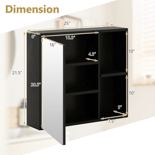 Bathroom Medicine Cabinet with Single Mirror Door-Black - Color: Black LuxuryLifeWay Online Store