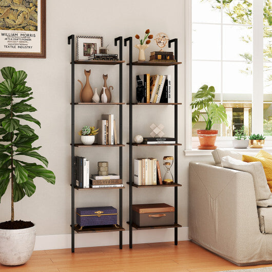 5 Tier Wall Mount Ladder Shelf with Anti-Tipping Kits for Home Office-Rustic Brown LuxuryLifeWay Online Store