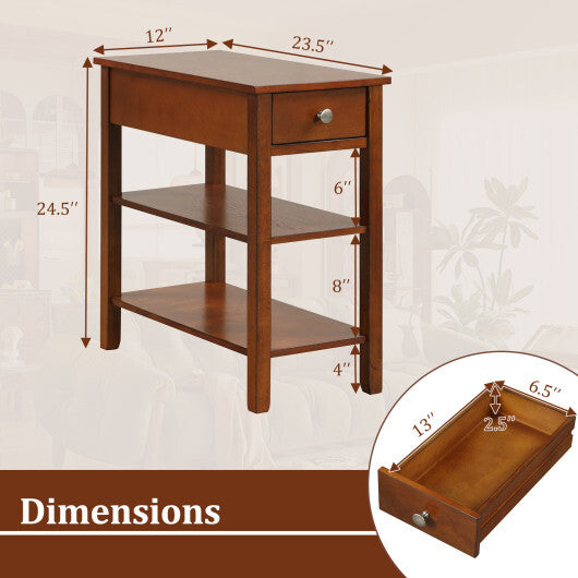 3-Tier Narrow End Table with Drawer and Storage Shelves Set of 2-Brown LuxuryLifeWay Online Store