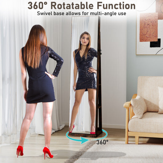 360 Swivel Jewelry Cabinet with Full Length Mirror-White LuxuryLifeWay Online Store