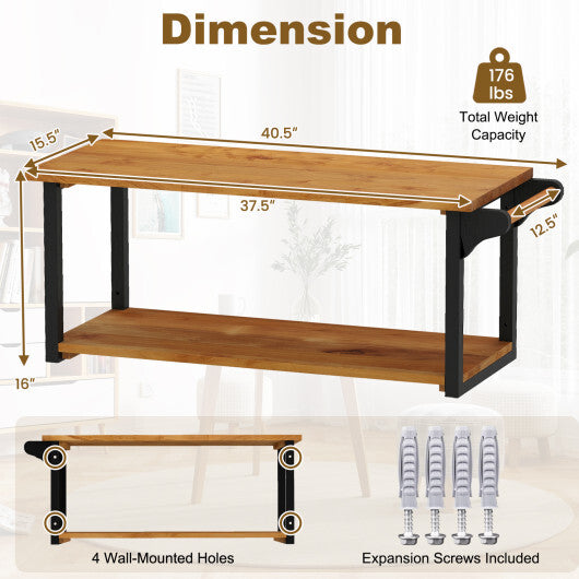Teak Wood Wall Mounted Floating Shelves with Towel Bar LuxuryLifeWay Online Store