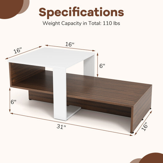 2-Tier Geometric Coffee Table with Storage Shelves for Living Room and Reception Room-White and Brown LuxuryLifeWay Online Store