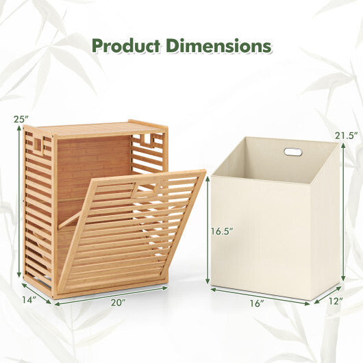 18 Gal Bamboo Tilt-out Laundry Hamper with Removable Fabric Bin-Natural LuxuryLifeWay Online Store