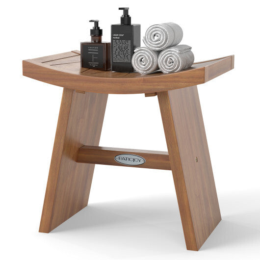 18 Inch Teak Wood Shower Bench with Curved Seat for Bathroom LuxuryLifeWay Online Store
