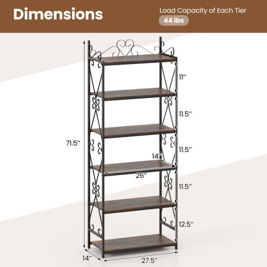 6-Tier Bookshelf Industrial Bookcase with 2 Anti-Tipping Kits and Metal Frame-Rustic Brown