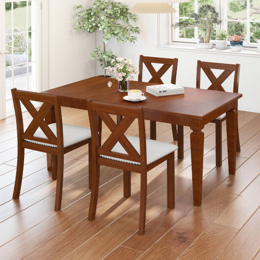 Wooden Dining Chair Set of 2 with Padded Seat and Curved Back-Beige LuxuryLifeWay Online Store