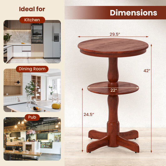 2-Tier Round High Top Bar Table with Storage Shelf and Pedestal Base-Espresso LuxuryLifeWay Online Store