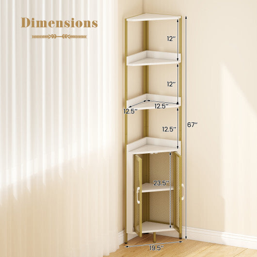 6-Tier Corner Shelf 67 Inches Tall Corner Bookshelf with Cabinet Industrial Bookcase-Brown LuxuryLifeWay Online Store