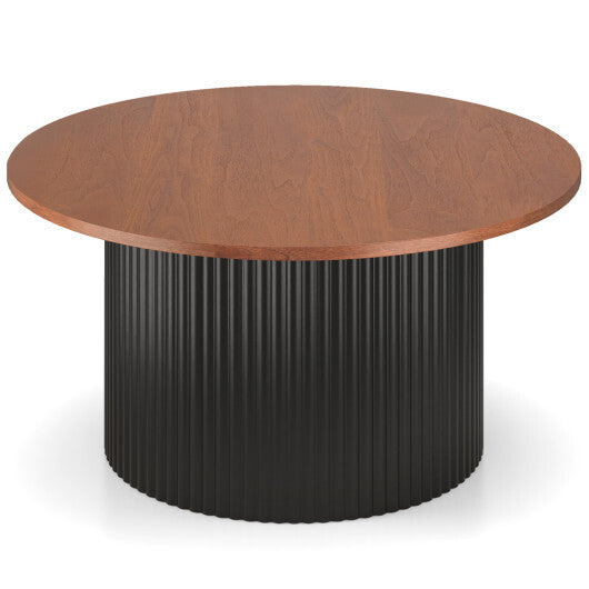 Round Coffee Table with Solid Wood Frame and Wooden Top-Walnut LuxuryLifeWay Online Store