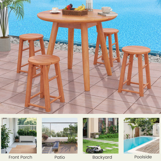 18-Inch Outdoor Wood Bar Stools Set of 2 with Round Seat and Footrest LuxuryLifeWay Online Store