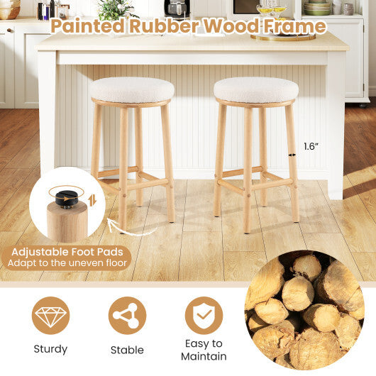 27" Bar Stools Set of 2 Upholstered Barstools with Boucle Fabric Seats-White LuxuryLifeWay Online Store