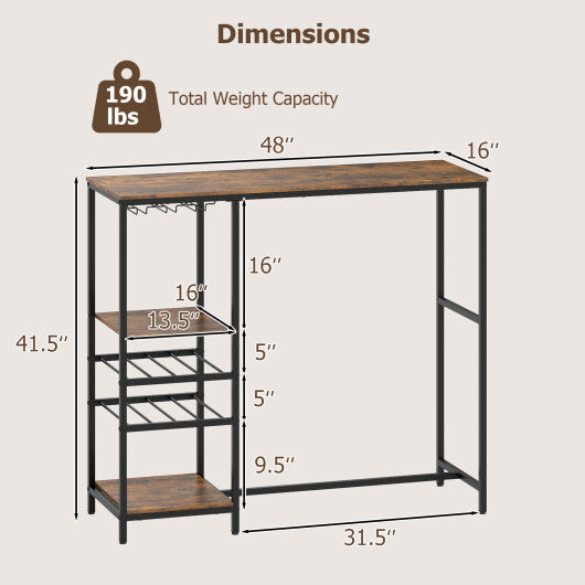 Long Bar Table Bar Height Dining Table with Storage Shelves-Rustic Brown LuxuryLifeWay Online Store