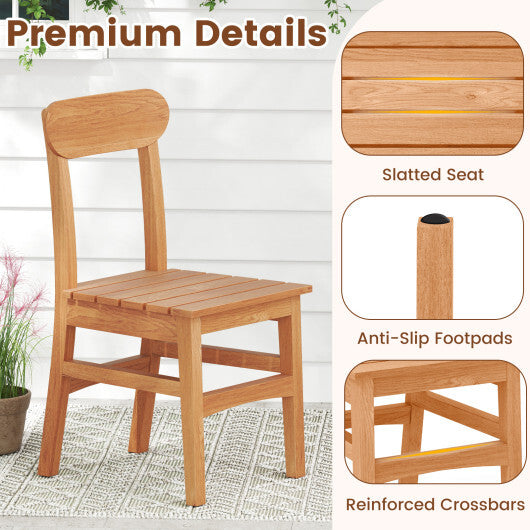 Patio Teak Wood Chair Armless Dining Chair with Slatted Seat