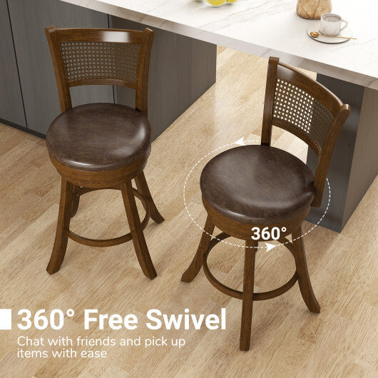 Set of 2 Bar Stools 25" Swivel Bar Chairs Leathaire Counter Height Stools-Brown LuxuryLifeWay Online Store