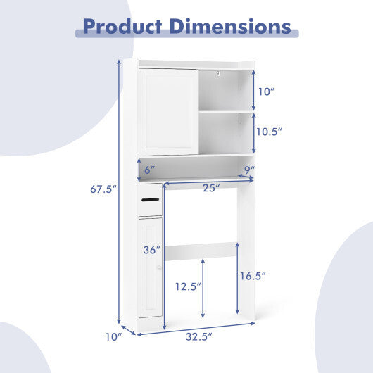 Over-the-Toilet Storage Cabinet Standing Toilet Rack with Sliding Door-White LuxuryLifeWay Online Store