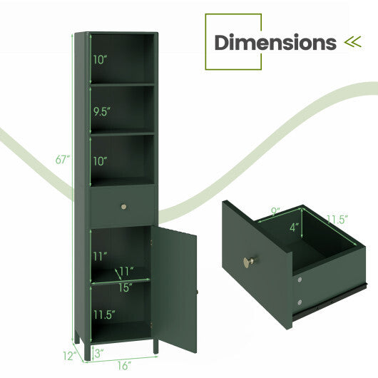 67 Inch Tall Bathroom Cabinet Narrow Floor Cabinet with Fluted Door-Beige