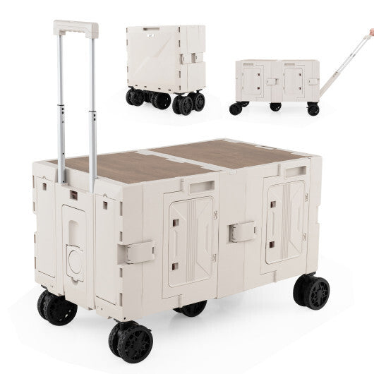 Large Foldable Utility Cart with 2-Tier Storage Crates and Telescoping Handle-White LuxuryLifeWay Online Store