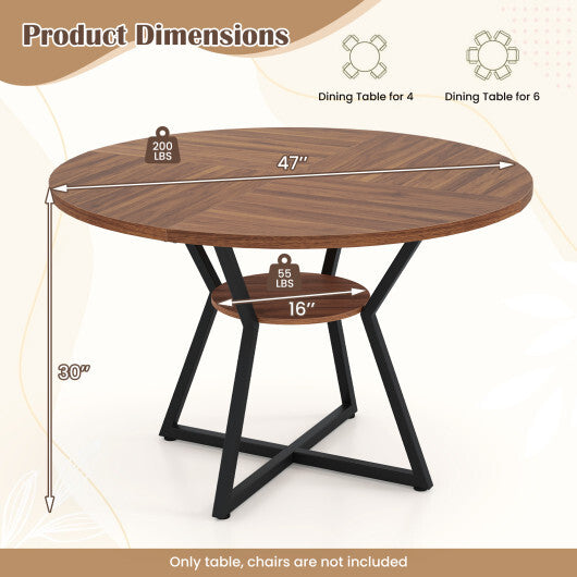 47" Round Dining Table for 4 with Storage Shelf-Brown LuxuryLifeWay Online Store