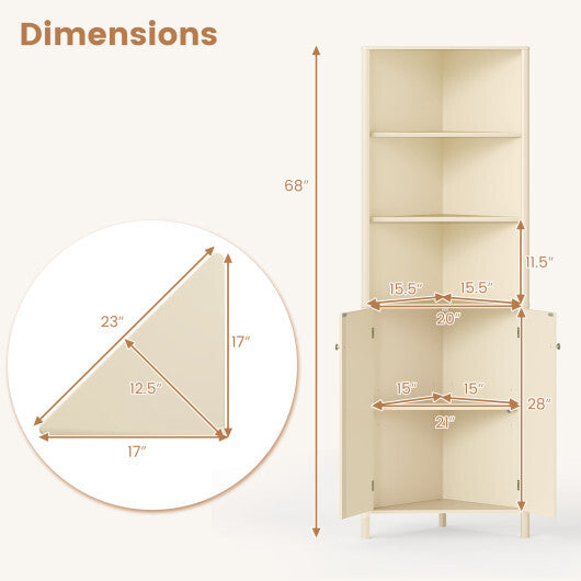 68 Inch Tall Corner Cabinet with 5 Shelves and 2 Fluted Doors for Bathroom-Beige LuxuryLifeWay Online Store
