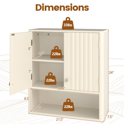 Fluted Bathroom Wall Cabinet with Open Shelf-Beige LuxuryLifeWay Online Store