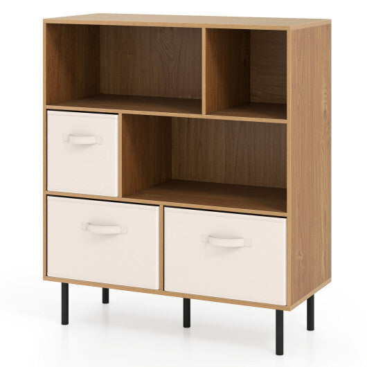 6-Cube Bookshelf with 3 Removable Folding Fabric Drawers for Living Room-Rustic Brown LuxuryLifeWay Online Store