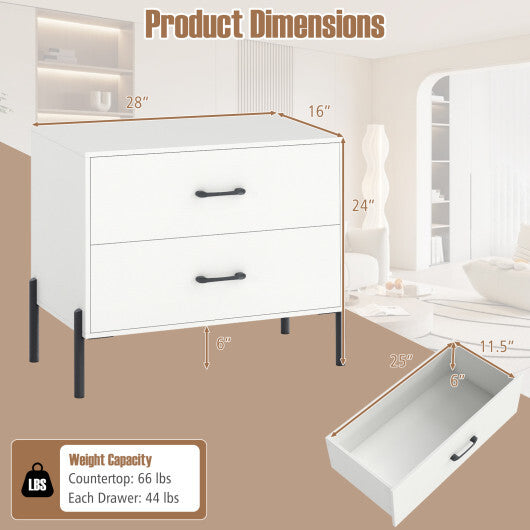 Modern Wooden 2-Drawer Nightstand with Metal Legs and Handles-White LuxuryLifeWay Online Store