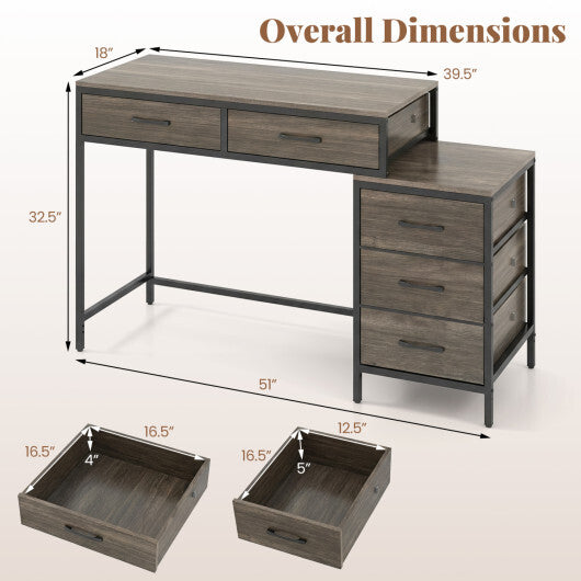 Computer Desk with 5 Drawers and Printer Stand for Bedroom and Small Spaces-Rustic Brown LuxuryLifeWay Online Store