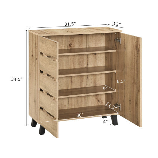 4-Tier Shoe Cabinet 2-Door Storage Organizer with Louvered Door-Natural LuxuryLifeWay Online Store