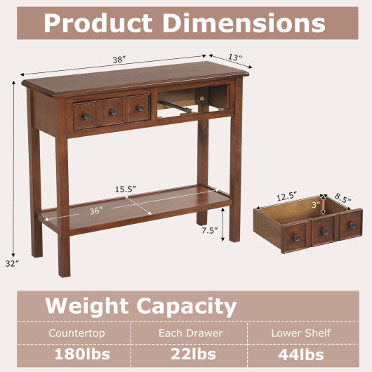 38 Inch Rustic Console Table with 2 Drawers and Bottom Open Shelf-Espresso LuxuryLifeWay Online Store