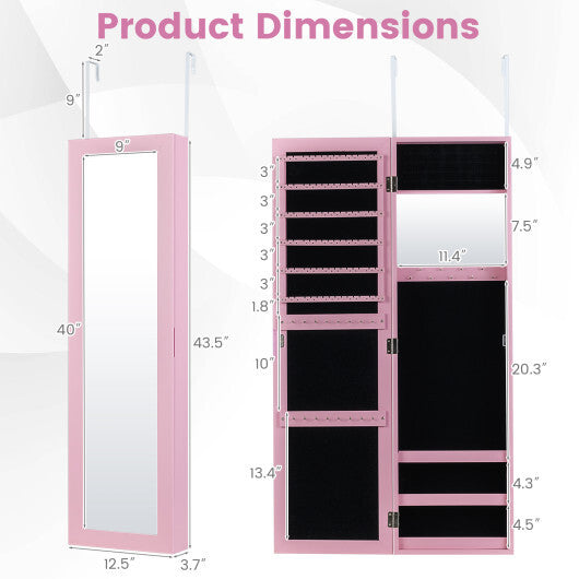 Full Length Mirror Jewelry Cabinet with Ring Slots and Necklace Hooks-Rustic Brown LuxuryLifeWay Online Store