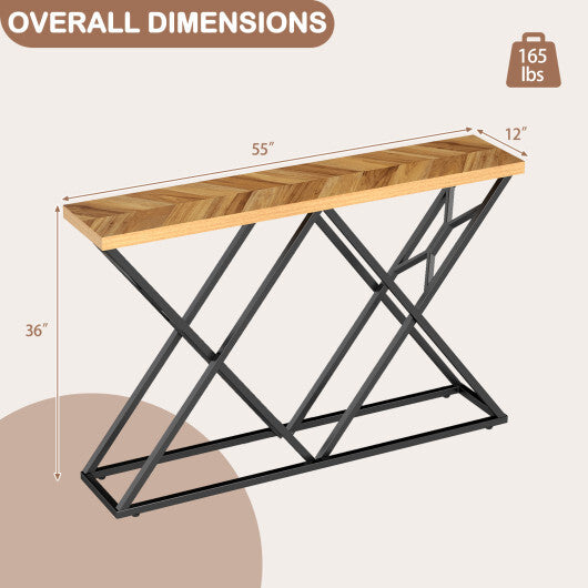 55 Inch Console Table with Solid Metal Frame and Storage-Wood LuxuryLifeWay Online Store