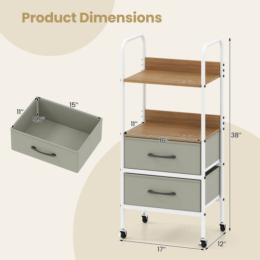 Rolling Utility Storage Cart with 2 Open Shelves and 2 Fabric Drawers-Natural LuxuryLifeWay Online Store