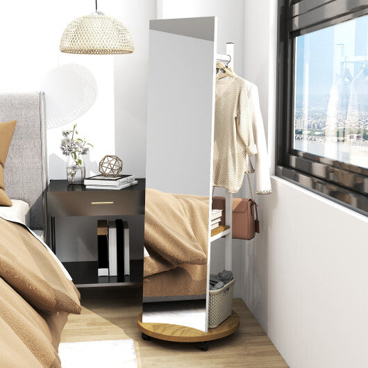 Coat Rack with Full Length Mirror Freestanding Coat Tree with 3 Hooks-Walnut LuxuryLifeWay Online Store